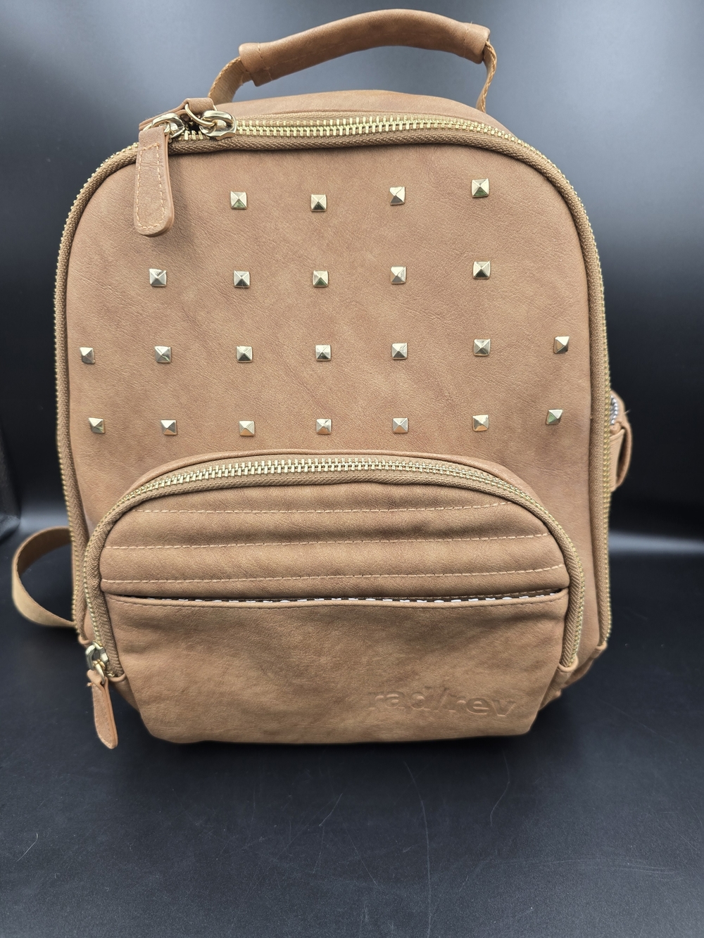 Tan Mini Backpack with Gold Studs - Women Bags